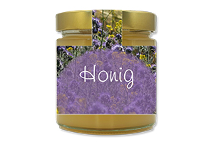 Honigetikett Phacelia Nr.01 B 500g Ansicht auf Glas