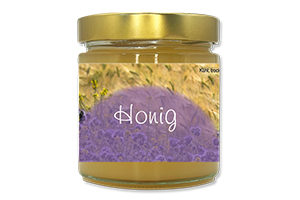 Honigetikett Phacelia Nr.01 500g rechteckig  Ansicht auf Glas