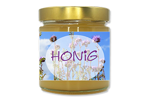 Honigetikett Phacelia Nr.04 500g rechteckig  Ansicht auf Glas