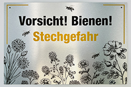 Vorsicht! Bienen! Stechgefahr Floral 01 Schild auf gebürsteten Alu Dibond