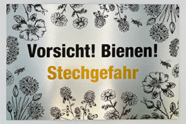 Vorsicht! Bienen! Stechgefahr Floral 04 Schild auf gebürsteten Alu Dibond