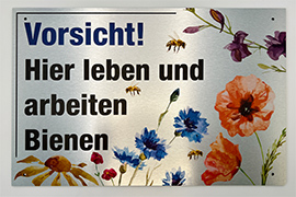 AMAZON - Vorsicht! Hier leben und arbeiten Bienen! Floral Schild auf gebürsteten Alu Dibond